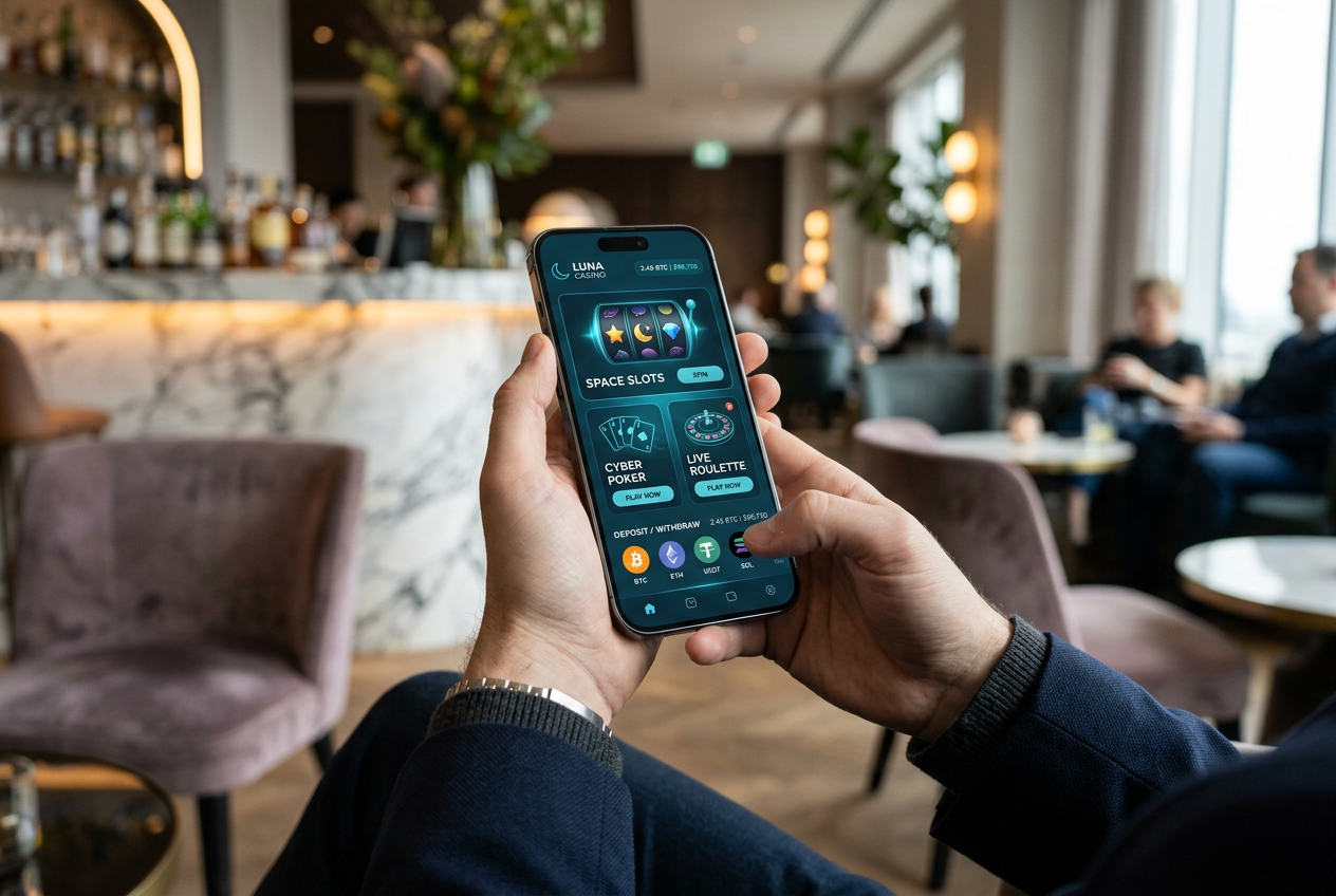 A smartphone showing a modern online casino app interface using PWA technology.