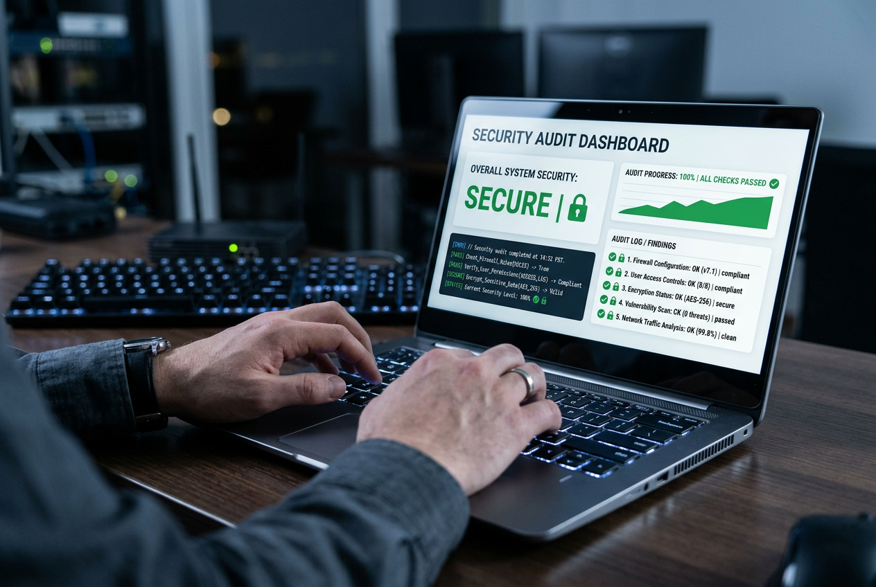 Digital security visualization showing encryption and trust symbols.